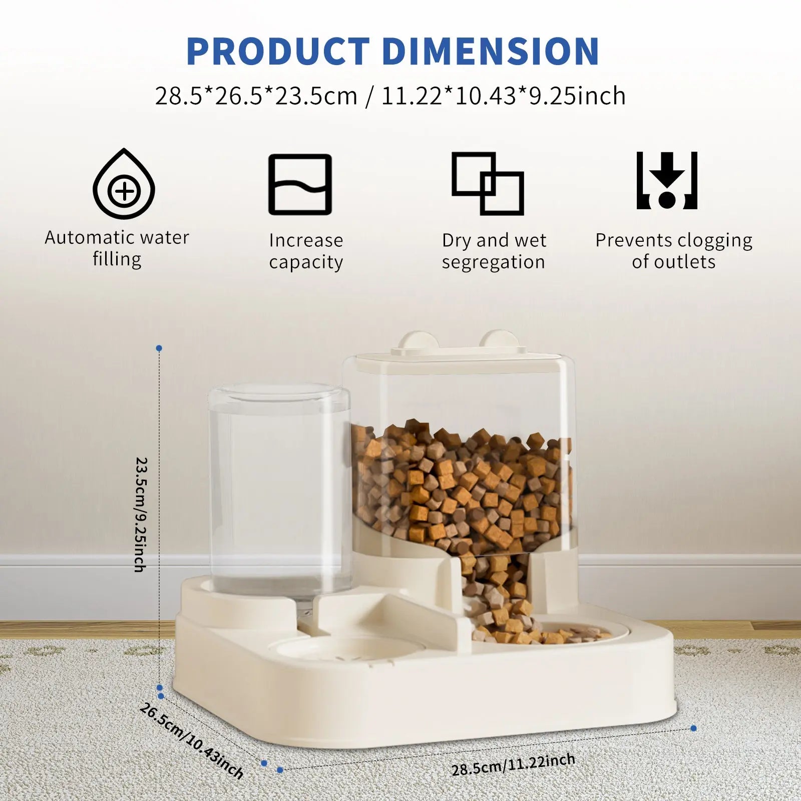 Transparent And Visible Pet Feeding And Drinking Dispenser, Automatically Refilling Food And Water, Trendify Hubs