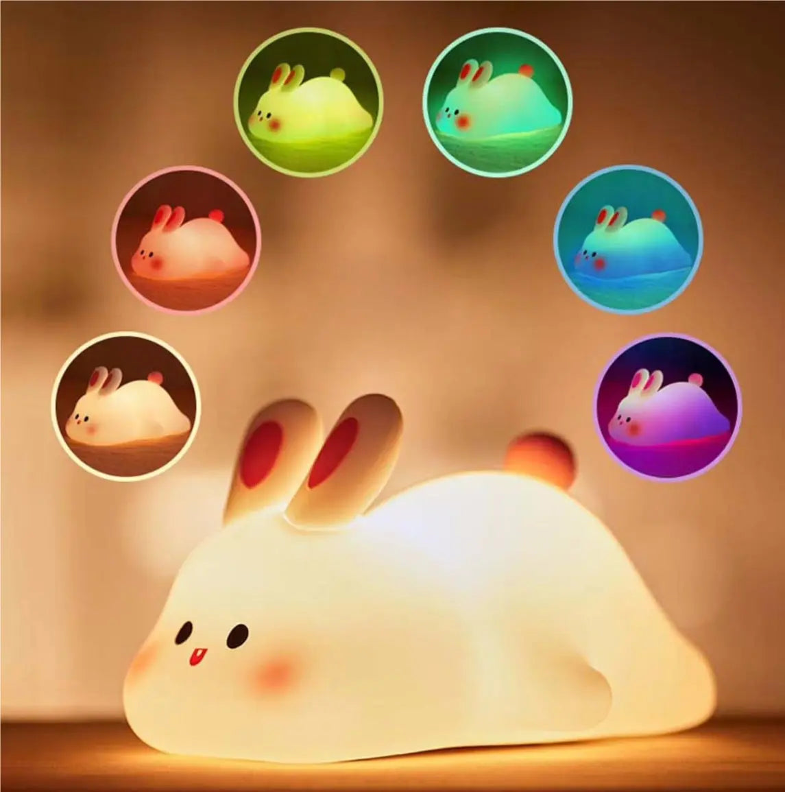 Cute LED Night Light Touch Sensor Cartoon Kid's Nightlights Big Face Rabbit Silicone Night Light Christmas Gift Bedside Lamp Home Decor Trendify Hubs