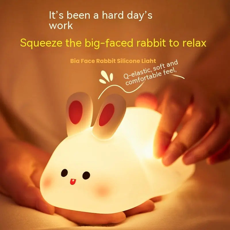 Cute LED Night Light Touch Sensor Cartoon Kid's Nightlights Big Face Rabbit Silicone Night Light Christmas Gift Bedside Lamp Home Decor Trendify Hubs