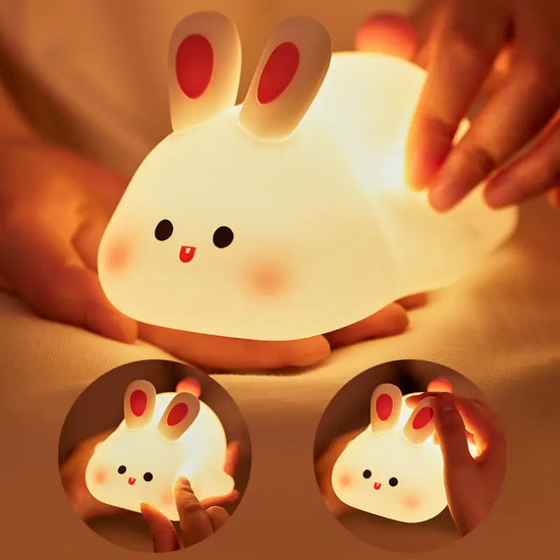 Cute LED Night Light Touch Sensor Cartoon Kid's Nightlights Big Face Rabbit Silicone Night Light Christmas Gift Bedside Lamp Home Decor Trendify Hubs