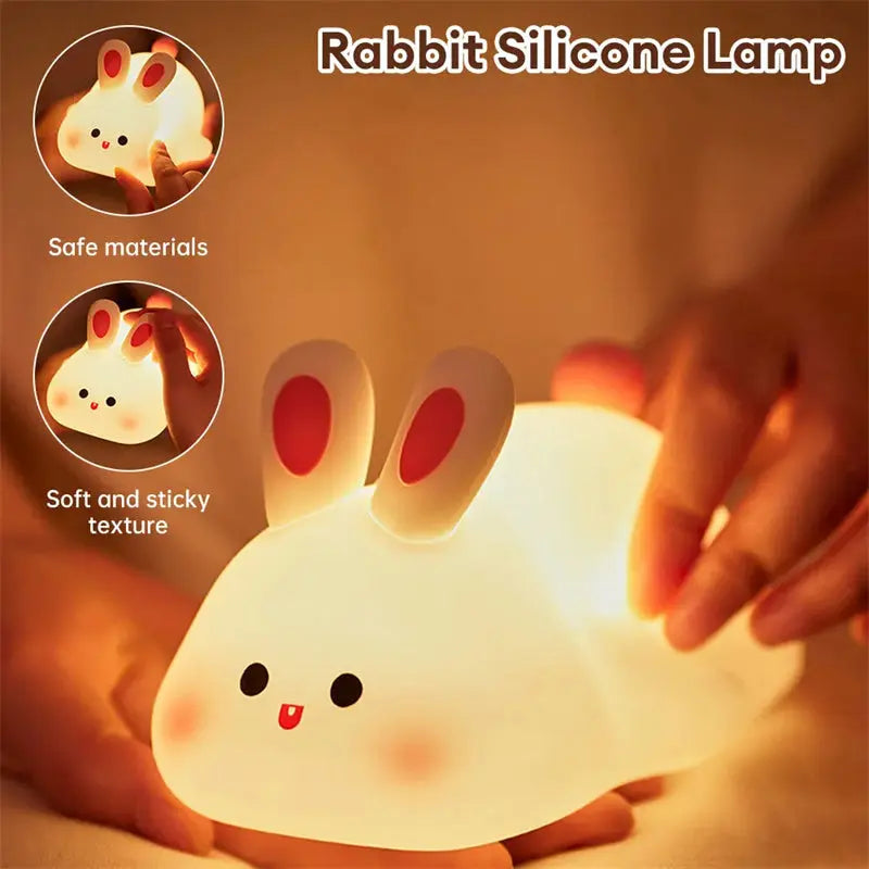 Cute LED Night Light Touch Sensor Cartoon Kid's Nightlights Big Face Rabbit Silicone Night Light Christmas Gift Bedside Lamp Home Decor Trendify Hubs