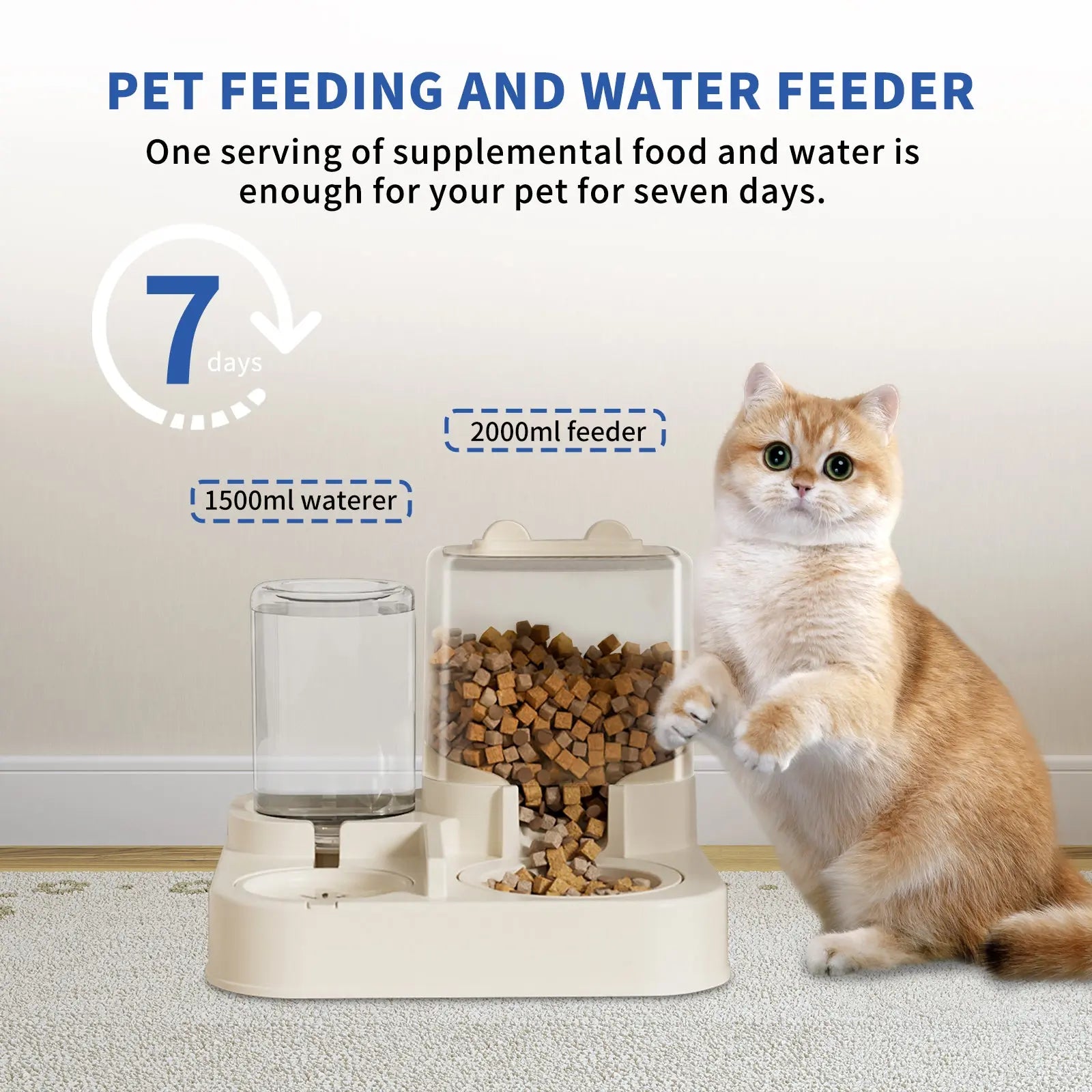 Transparent And Visible Pet Feeding And Drinking Dispenser, Automatically Refilling Food And Water, Trendify Hubs