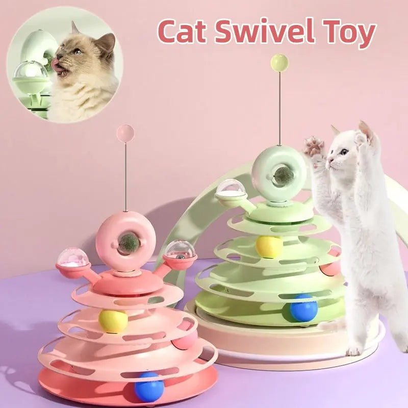 4 Levels Cat Toy Tower Turntable Roller Balls Toys Interactive Intelligence Pets Toys Training Track Puzzle Funny Games Accessories Pet Products Trendify Hubs