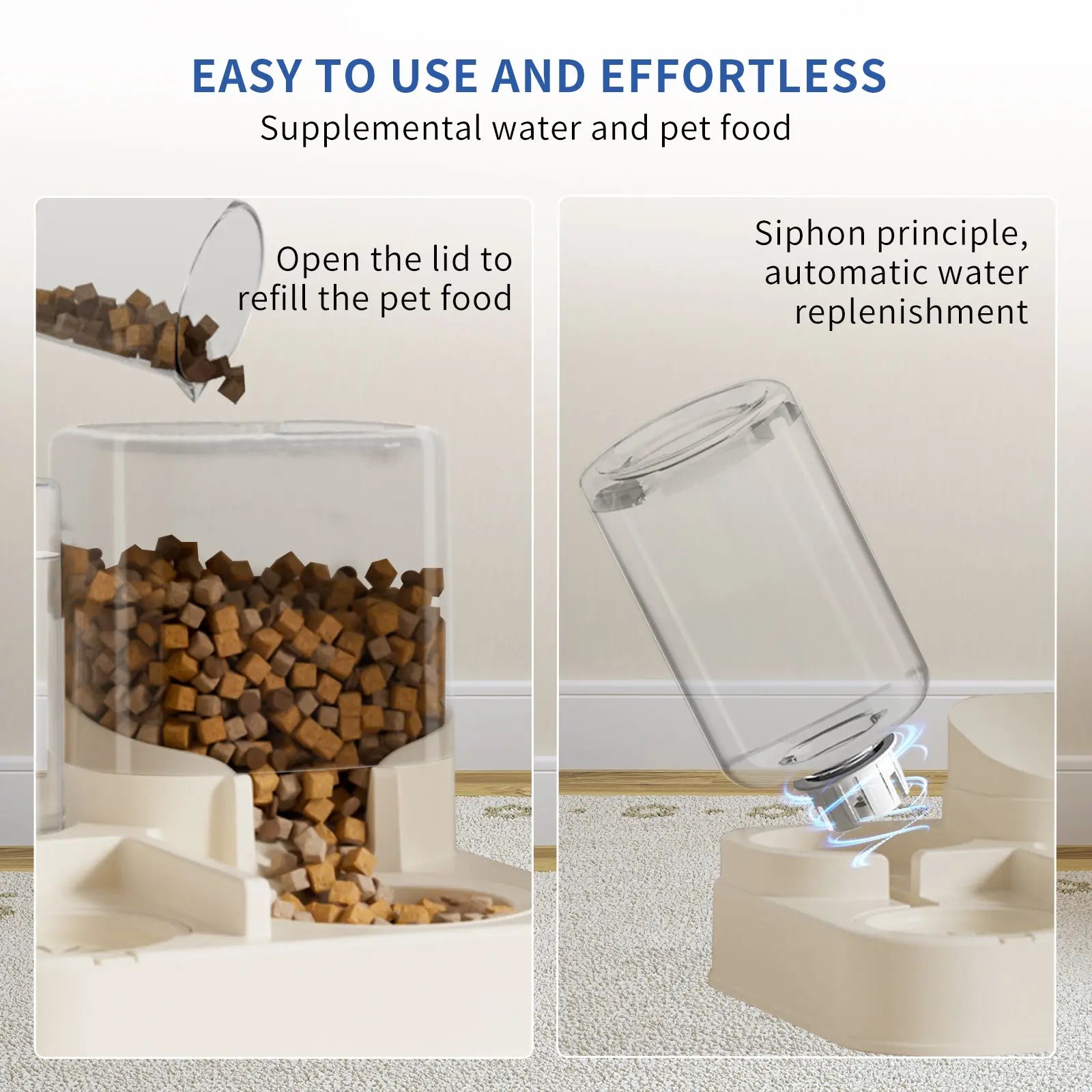 Transparent And Visible Pet Feeding And Drinking Dispenser, Automatically Refilling Food And Water, Trendify Hubs