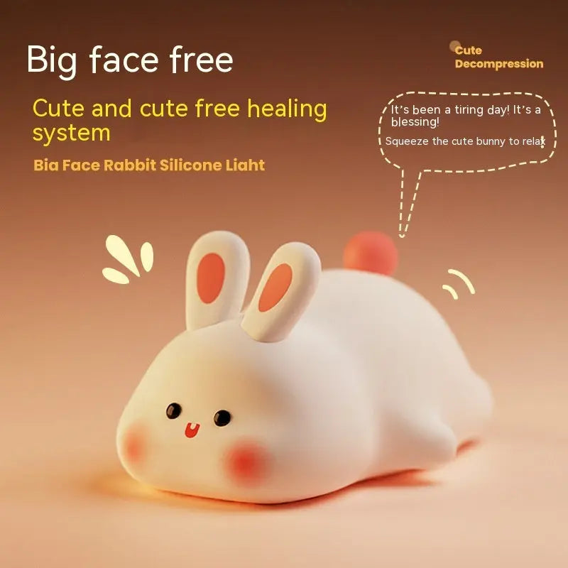 Cute LED Night Light Touch Sensor Cartoon Kid's Nightlights Big Face Rabbit Silicone Night Light Christmas Gift Bedside Lamp Home Decor Trendify Hubs