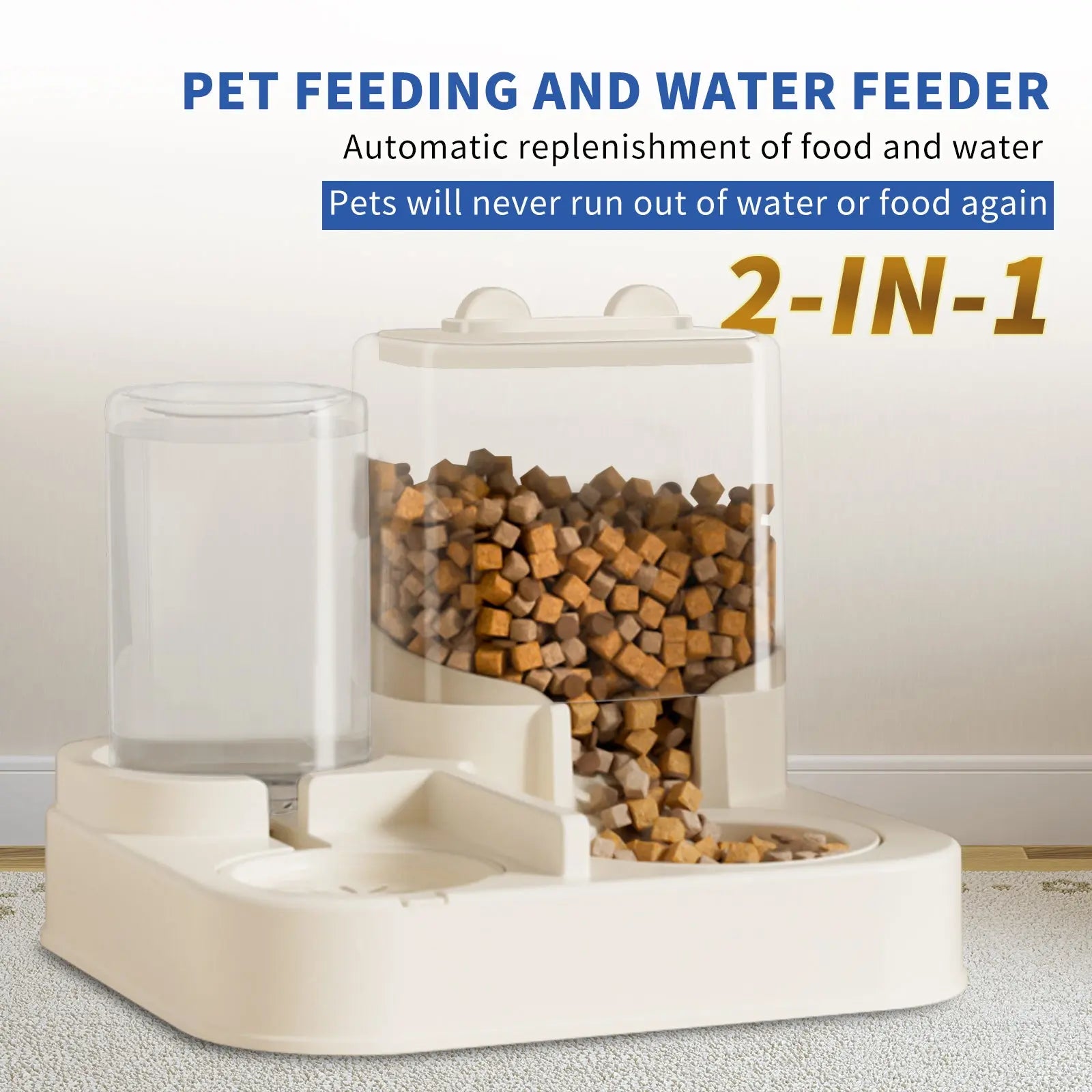 Transparent And Visible Pet Feeding And Drinking Dispenser, Automatically Refilling Food And Water, Trendify Hubs
